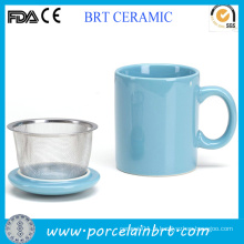 Hot Sale Turquoise Ceramic Tea Cup avec Infuser Promotiom